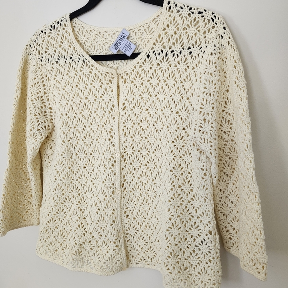 Cream Crocheted 3/4 Sleeve  Cardigan Top - Picture 3 of 8